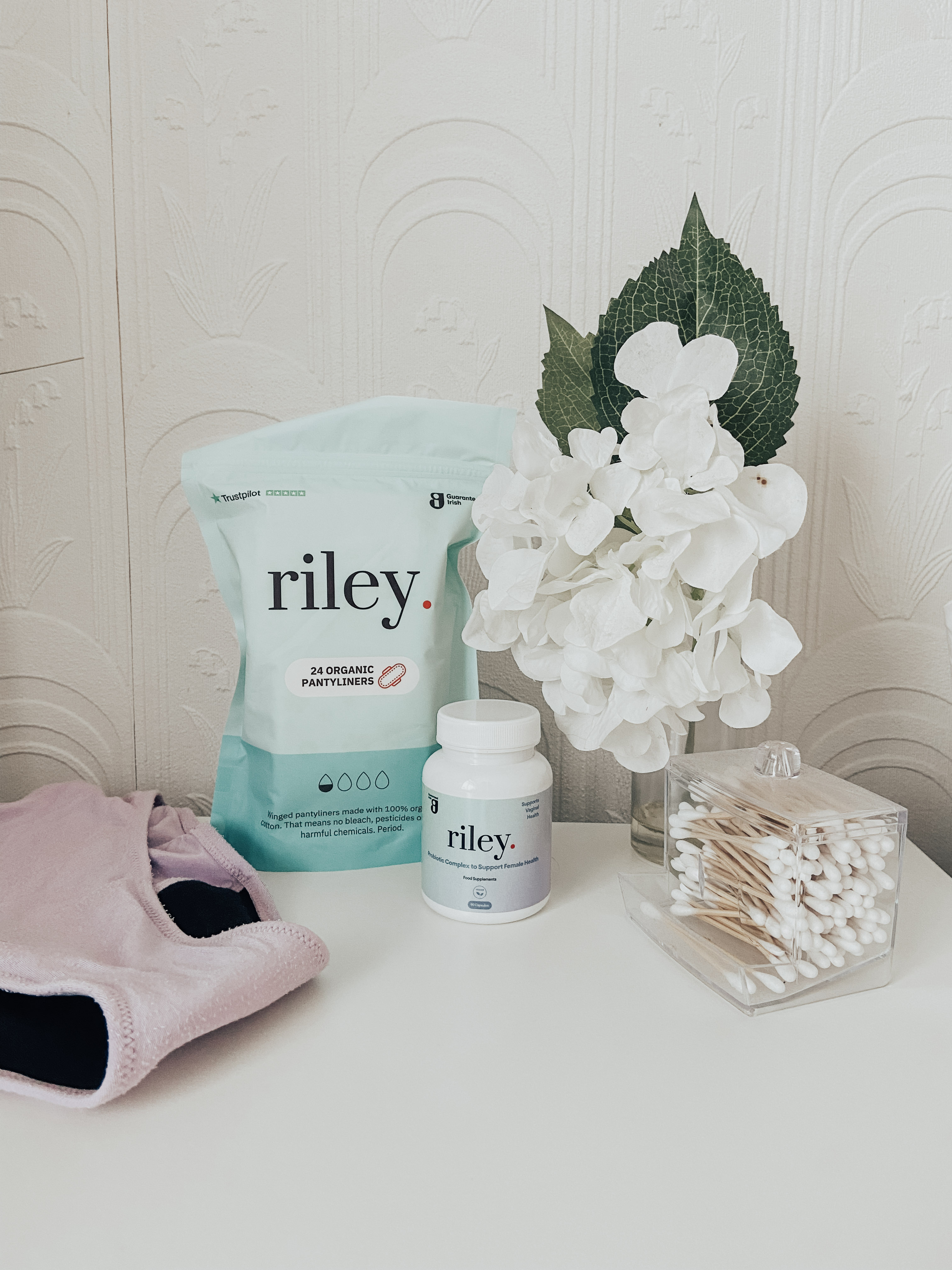 Riley pantyliners and probiotic supplments.