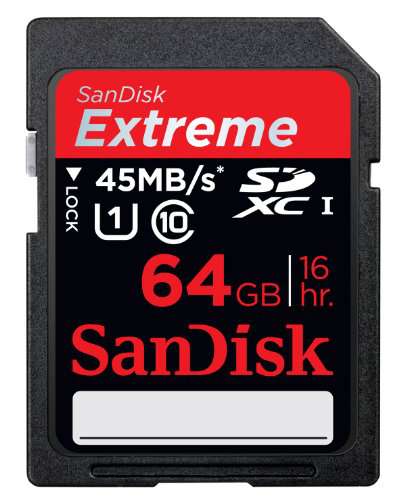 SanDisk Extreme 64 GB SDXC Class 10 UHS-1 Flash Memory Card 45MB/s SDSDX-064G-X46