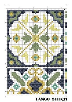 Beautiful Portuguese Azulejo tiles cross stitch ornaments hand embroidery - Tango Stitch