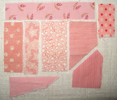 fabric samples in coral, salmon, peach, blush