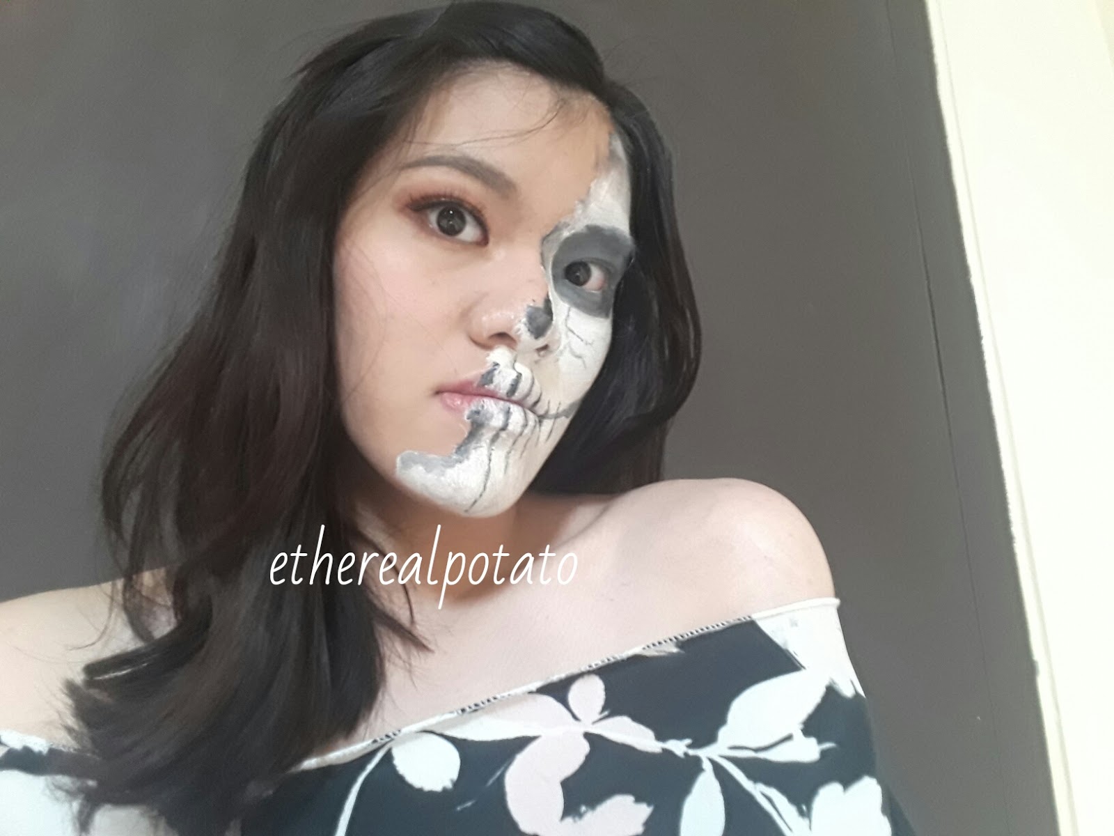 Collaboration Half Skull Halloween Makeup Look Ethereal Potato