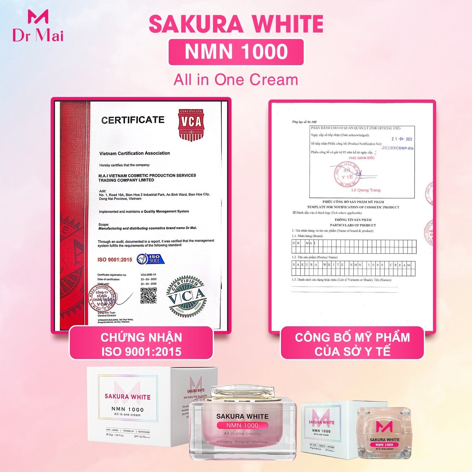 Kem Sakura White Nmn 1000 giúp dưỡng trắng, chống nắng