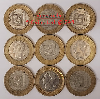 Venezuela 9 Coins X 1 Boliver Bimetallic Coins @ 250