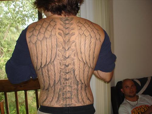 The angel wing tattoos range from small designs to broad and elaborate art