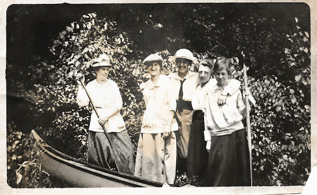 Unknown group of friends with a canoe, Smith Photo Album, abt 1917, Massachusetts
