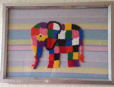 Framed Hama bead Elmer elephant