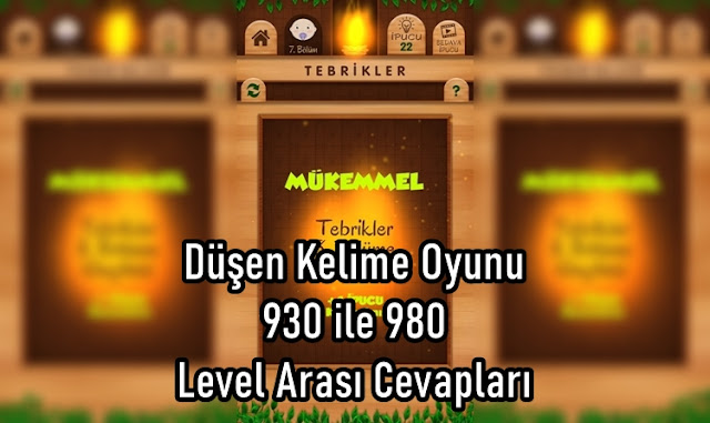 Düşen Kelime Oyunu 930 ile 980 Level Arasi Cevaplari