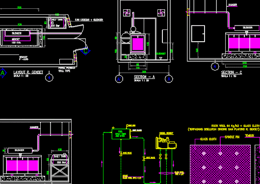 Download Gambar AutoCAD Desain Ruang Genset Kolam Renang 