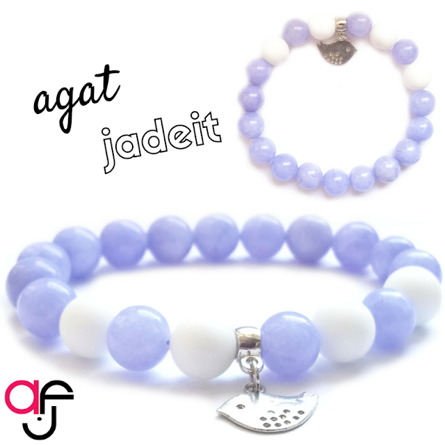 Biały matowy Agat i wrzosowy Jadeit - bransoletka na gumce jubilerskiej