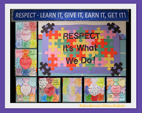 photo of: Bulletin Board on Respect with Student's Puzzle Artwork