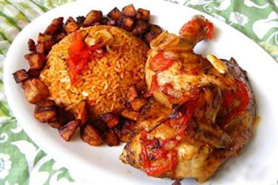 image result for Nigerian jollof rice,chicken and plantain
