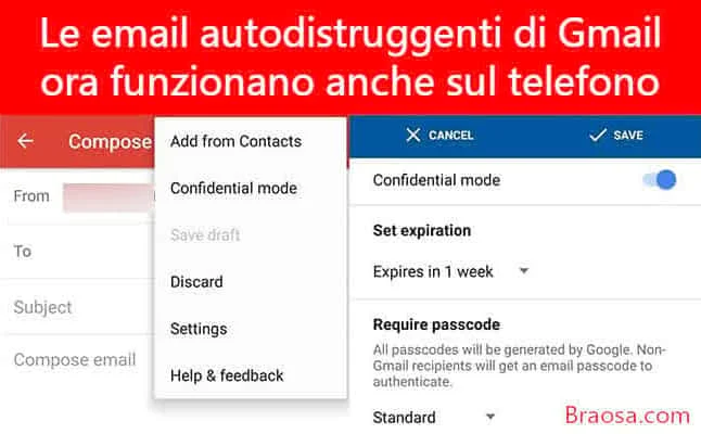 Le email autodistruggenti di Gmail ora funzionano sul tuo telefono