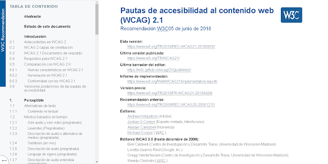 web de la W3C donde se publica las pautas WCAG2.1