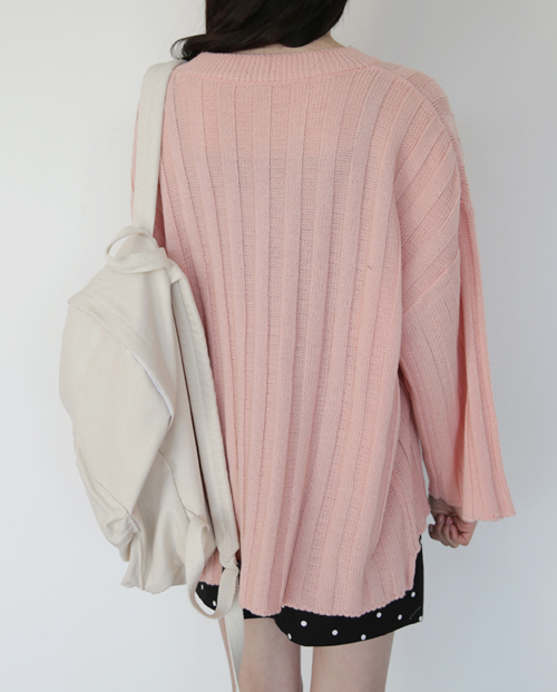  Thick Ribbed High-Low Sweater