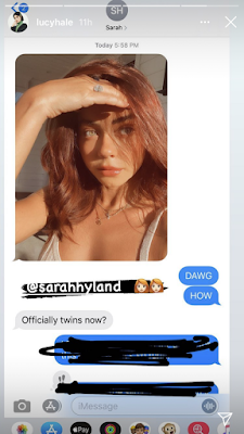 Lucy Hale & Sarah Hyland red hair twins text