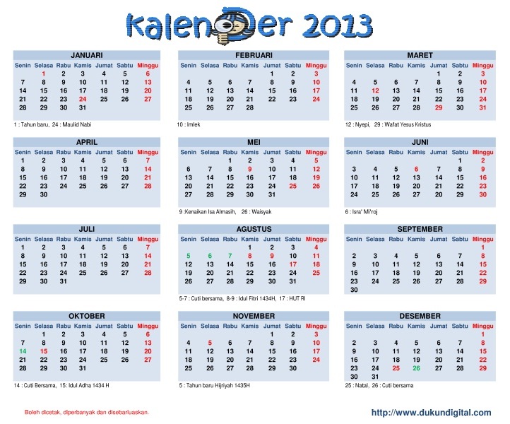 Kalender Tahun 2013 - Aneka Informasi Berguna dan Terbaru