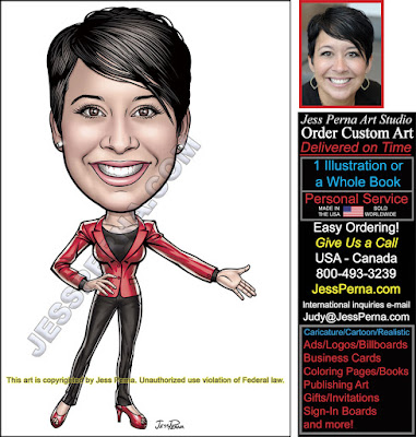 Real Estate Saleswoman in Pants Suit Caricature