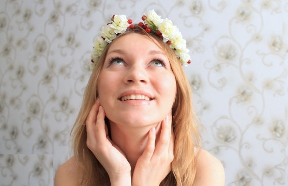  wedding head piece white and red rustic wedding silk flower head