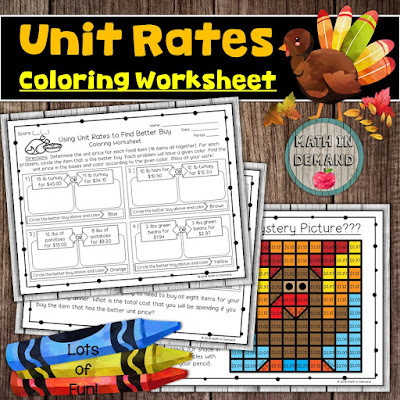 Unit Rates Thanksgiving Coloring Activity Better Buy