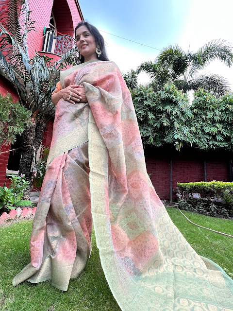 Multicoloured Kora silk saree