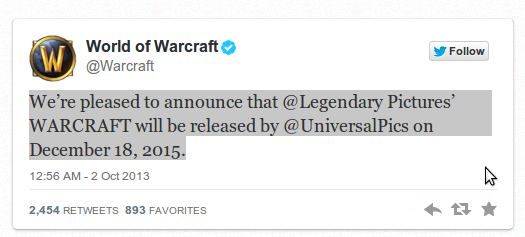 фильм "Warcraft"выйдет 18 декабря 2015 года