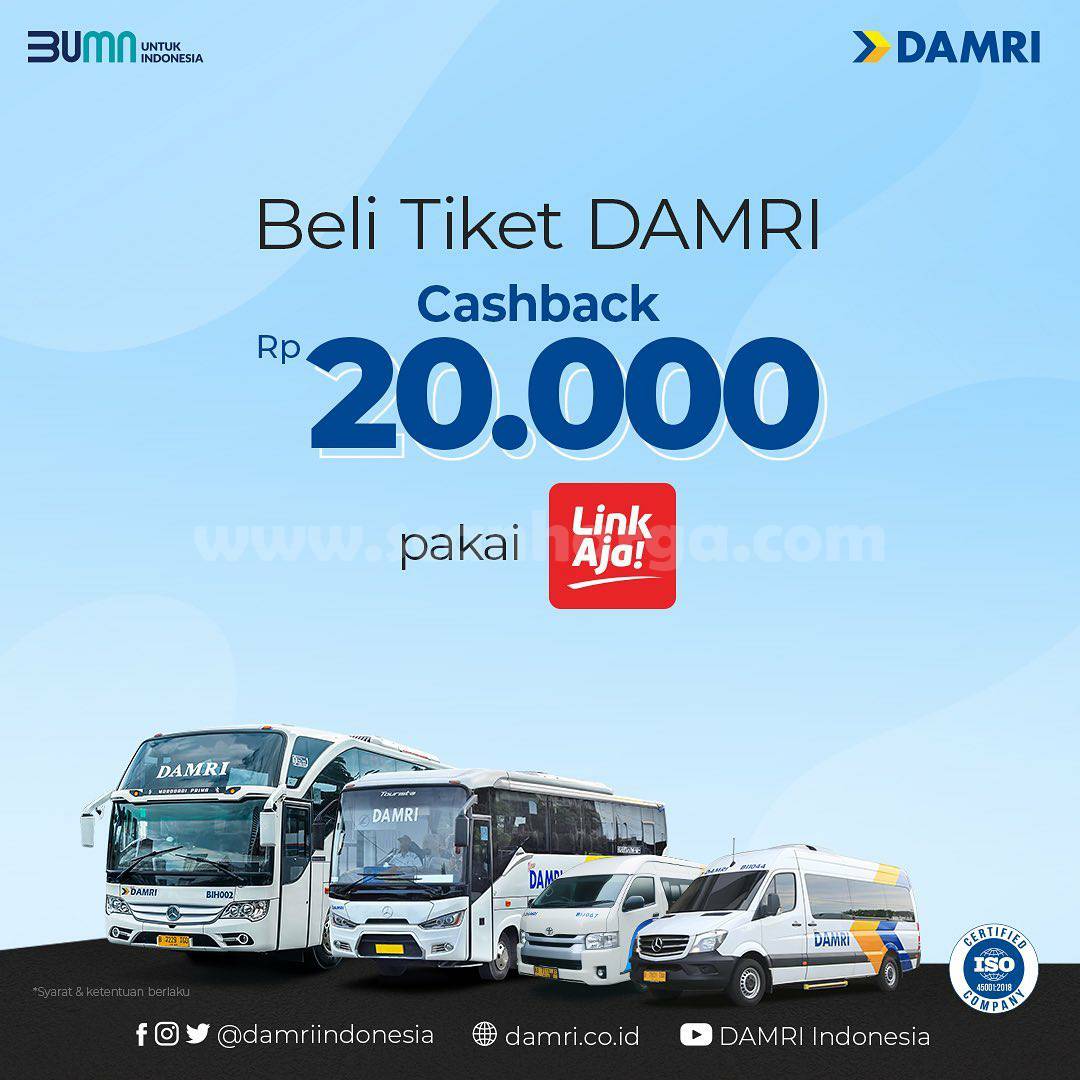 Promo DAMRI Terbaru - Beli Tiket Damri Cashback Rp 20.000 Pakai LinkAja