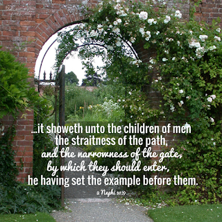 And again, it showeth unto the children of men the straitness of the path, and the narrowness of the gate, by which they should enter, he having set the example before them. 2 Nephi 31:9