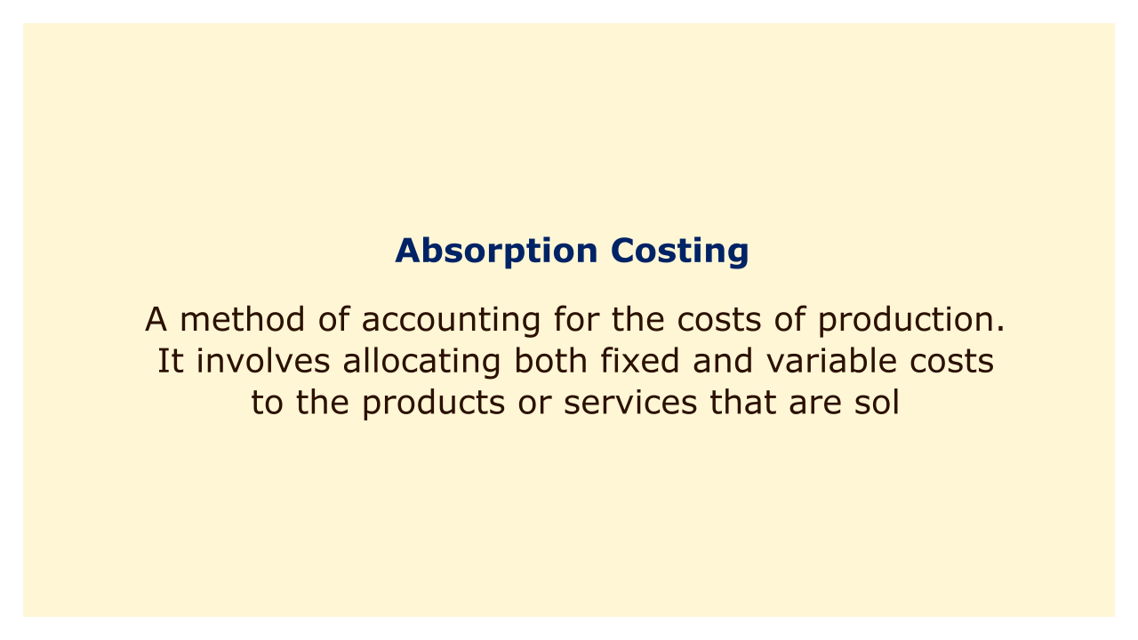 A method of accounting for the costs of production. It involves allocating both fixed and variable costs to the products or services that sold.