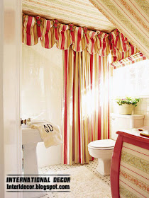 red striped curtain for bathroom window