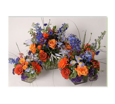 Orange, Blue, and Purple Centerpieces