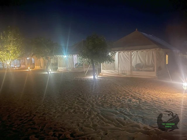 Tent Camping in the Desert at Sam Sand Dunes at the Great Indian Thar Desert near Jaisalmer, Rajasthan, India