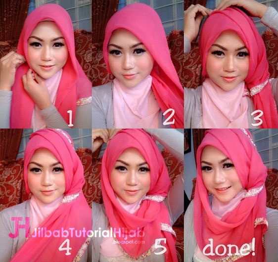 Kumpulan Gambar Tutorial Cara Memakai Hijab Glamour