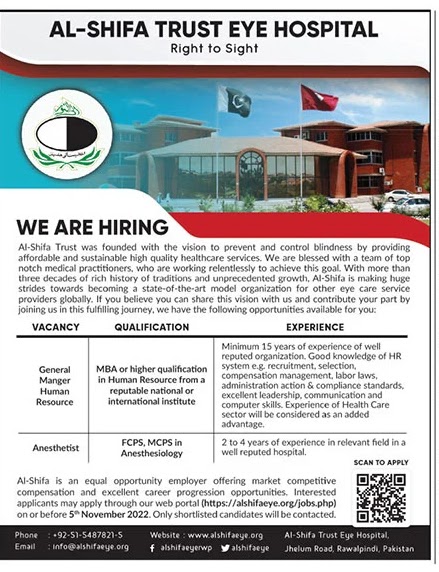 Al Shifa Trust Eye Hospital Jobs 2022