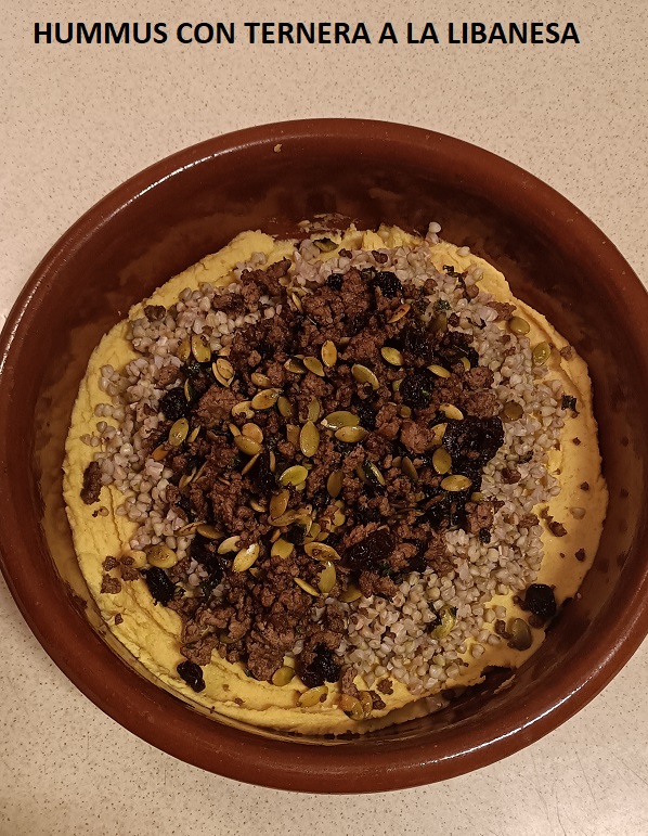 Hummus con ternera a la libanesa