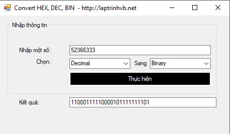 [VB.NET] Hướng dẫn chuyển đổi qua lại các hệ số nhị phân (Bin), thập phân (Dec) và thập lục phân (Hex)