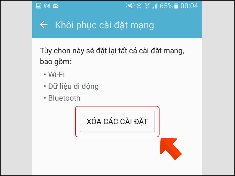 Xác nhận xóa các cài đặt