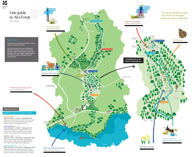 Aira Force Waterfall walk map Ullswater Lake District car parking