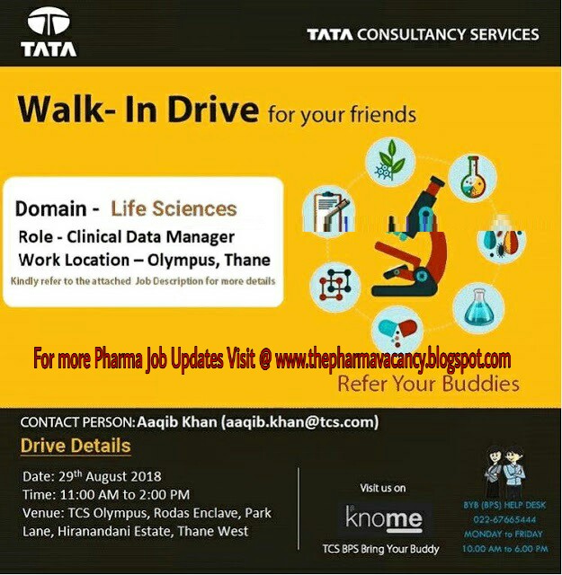 Tata Consultancy Services | Walk-In for Clinical Data Manager |  29 August 2018 |Thane