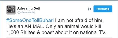 Shocking! PDP's Director of New Media, Adeyanju Deji Calls President Buhari an Animal And Murderer