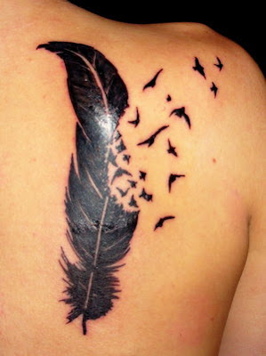 feather tattoo designs, back upper sexy girls