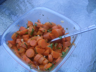 Moroccan carrot salad in a pyrex container