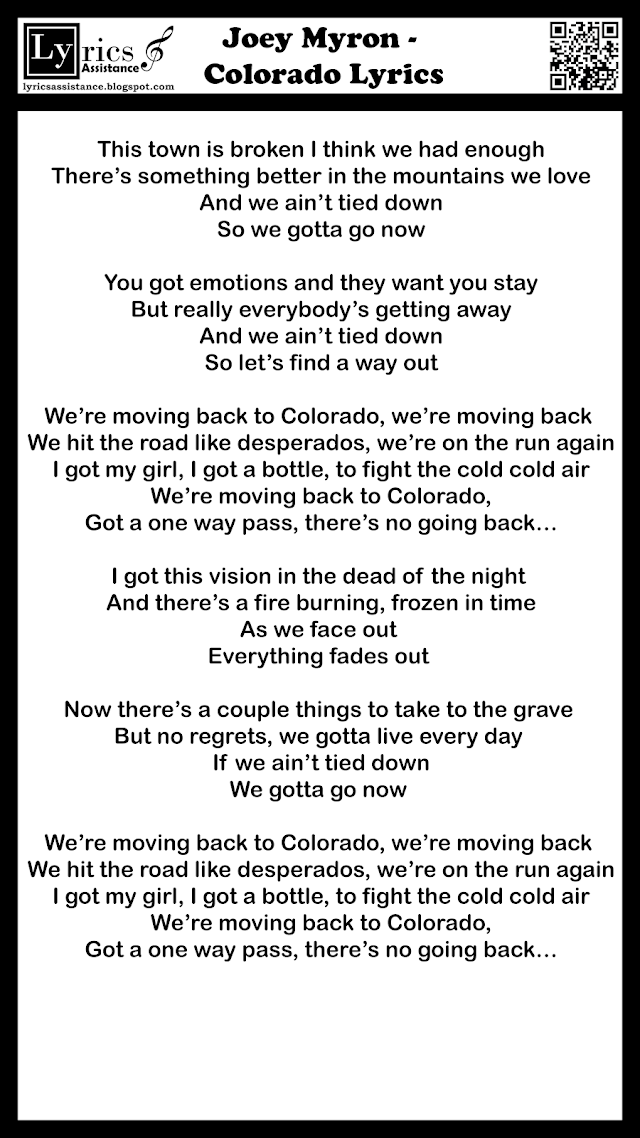 Joey Myron - Colorado Lyrics | lyricsassistance.blogspot.com