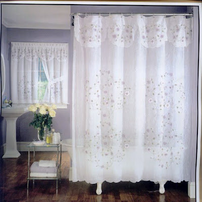 Kitchen Tier Curtain Sets on Flower Shower Curtain With Attached Valance Is A Lovely Shower Curtain
