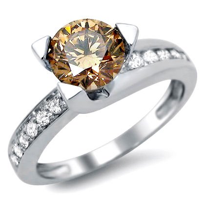  Brown Round Diamond Engagement Ring 14k White Gold Design Wedding Rings