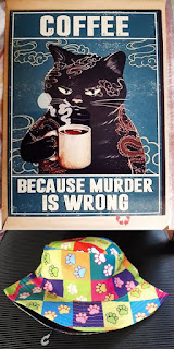 @squirtthecat  GLOBAL Pawprints hat 4 x 6 cat plaque that reads Coffee Because Murder is Wrong