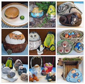 painted rocks, critters, food, nativity sets, garden, Cindy Thomas, rock painting