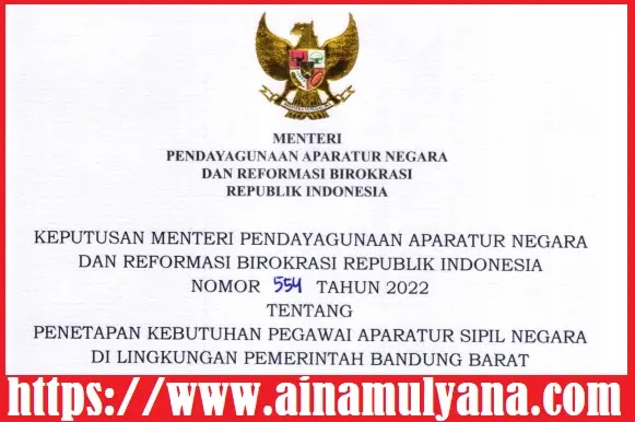Rincian Penetapan Kebutuhan ASN PPPK Kabupaten Bandung Barat Tahun 2022