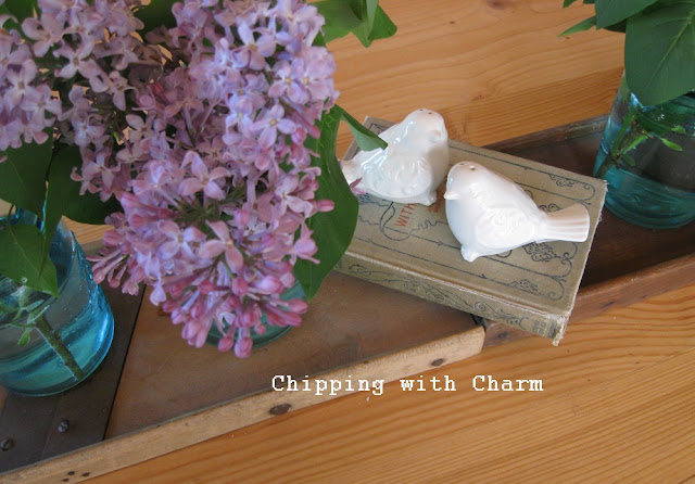 Chipping with Charm:  Spring Lilac Centerpiece...http://chippingwithcharm.blogspot.com/