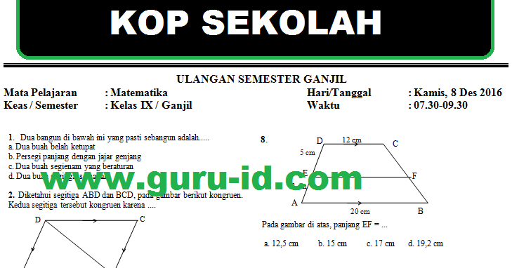 Soal matematika smp kelas 9 semester 1 & 2 dan 