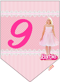 Barbie la Película: Banderines Rosa con Lunares Blancos para Descargar Gratis. Con Números. Barbie the Movie: Pink with Polka Dots Bunting for Free Download. With Numbers.
